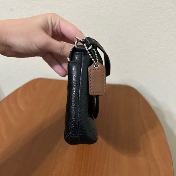 COACH Park Pebbled Black Leather Wristlet Brown Hangtag Travel Handbag Business - Picture 6 of 11